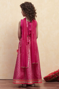 Fuchsia Printed Flared Lehenga Set image number 4