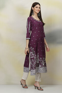 Purple A-Line Viscose Kurta image number 4