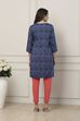 Indigo Blue Floral Printed Straight Kurta image number 3