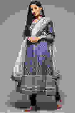 Indigo Cotton Anarkali Kurta Churidar Suit Set image number 6