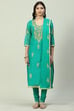 Turquoise Art Silk Straight Kurta Churidar Suit Set image number 8