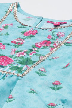Turquoise Art Silk Straight Printed Kurta Set image number 1