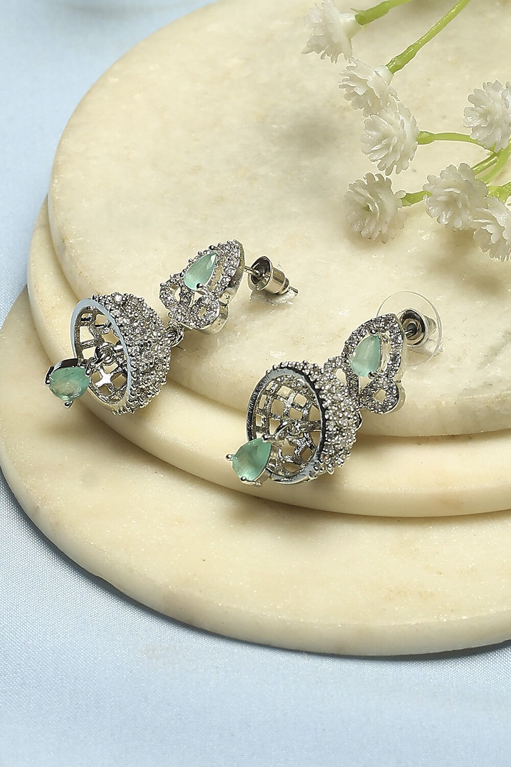Mint Green Stone Embellished Earrings image number 0