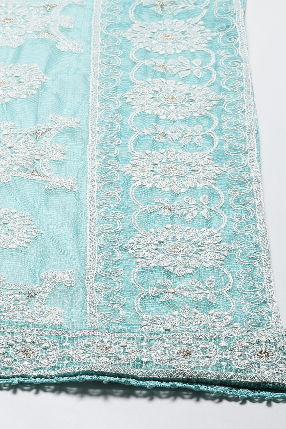 Sea Green Cotton Straight Kurta Palazzo Suit Set image number 3