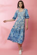 Blue A-Line Rayon Printed Dress image number 3