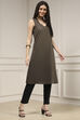Charcoal and Rust Printed Pleated A-Line Kurta image number 5
