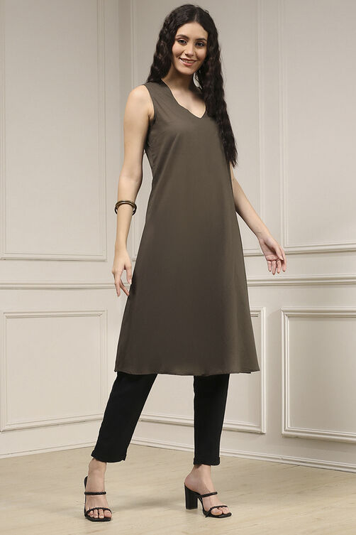 Charcoal and Rust Printed Pleated A-Line Kurta image number 5