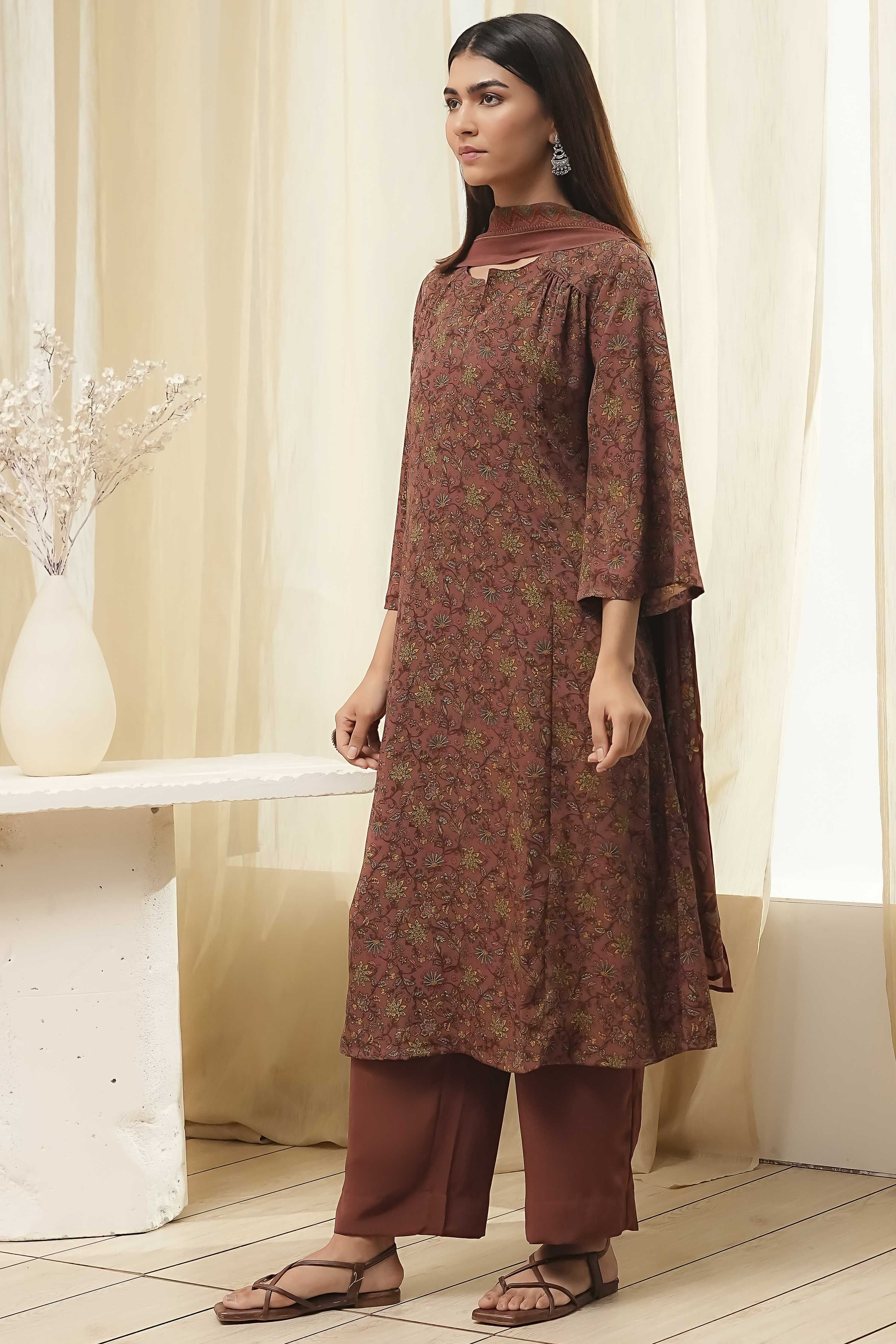 Green Art Silk Straight Suit Set image number 3