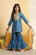 Teal Blue Brocade Yoke Design Short Kurta Set