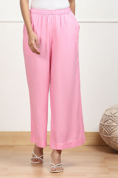 Pink Viscose Solid Straight Palazzo image number 4