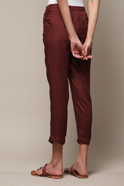 Brown LIVA Solid Pants image number 4