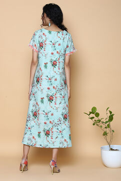 Mint Green Cotton Linen Printed Kurta image number 6