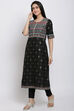 Black Cotton Flax Printed Kurta image number 2