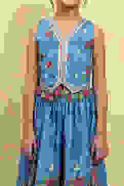 Blue Cotton Printed Straight Lehenga Set image number 1