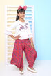 White And Red Cotton Indie Mickey Embroidered Top And Pant Set