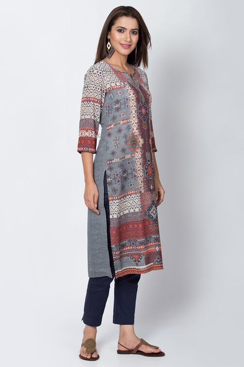 Multicolor Art Silk Straight Printed Kurta image number 3