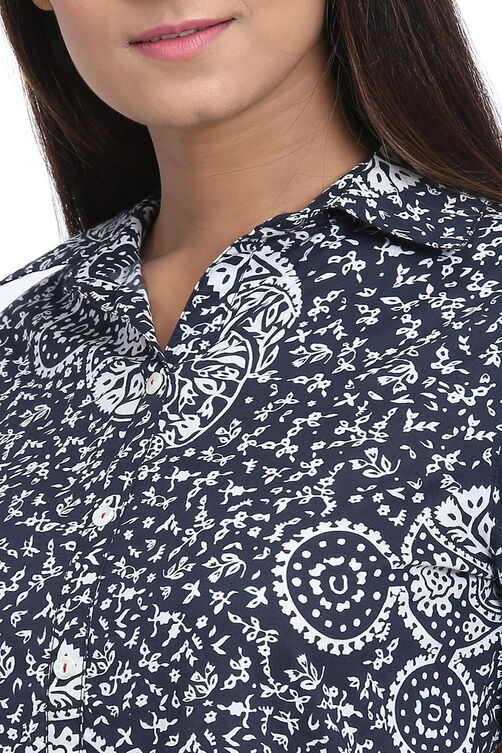 Blue Straight Cotton Printed Kurta image number 1