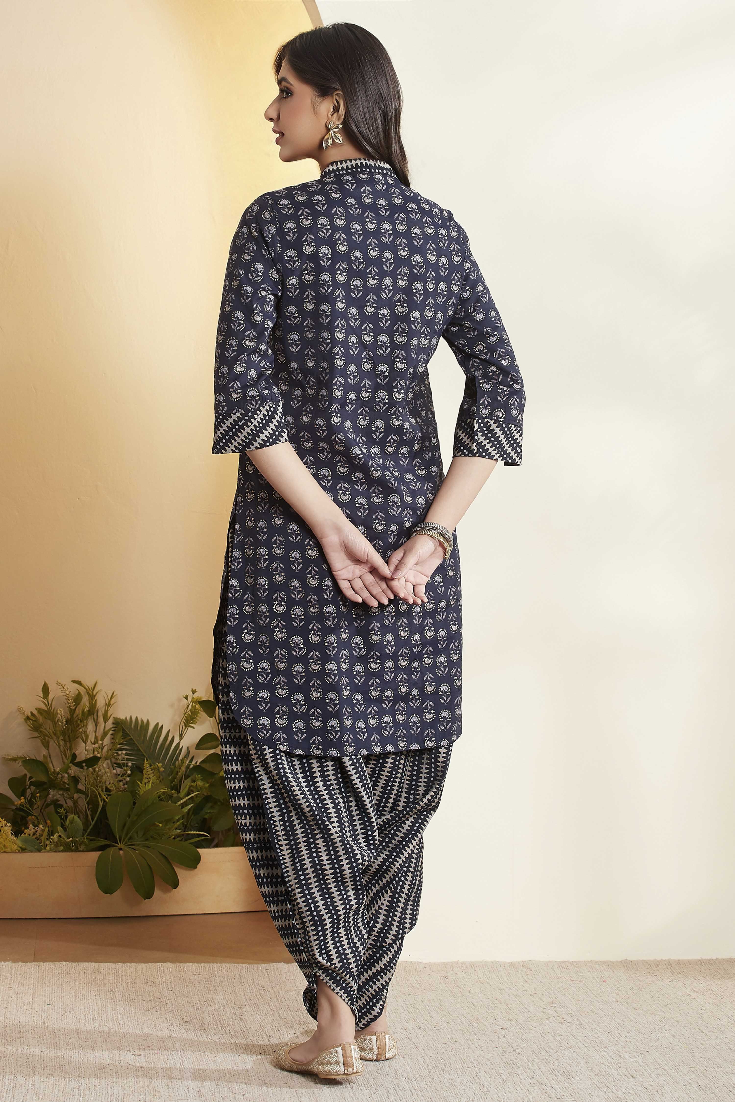 Indigo Polyester Straight Kurta Dhoti Pant Set image number 6