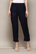 Navy Viscose Slim Solid Pants image number 5