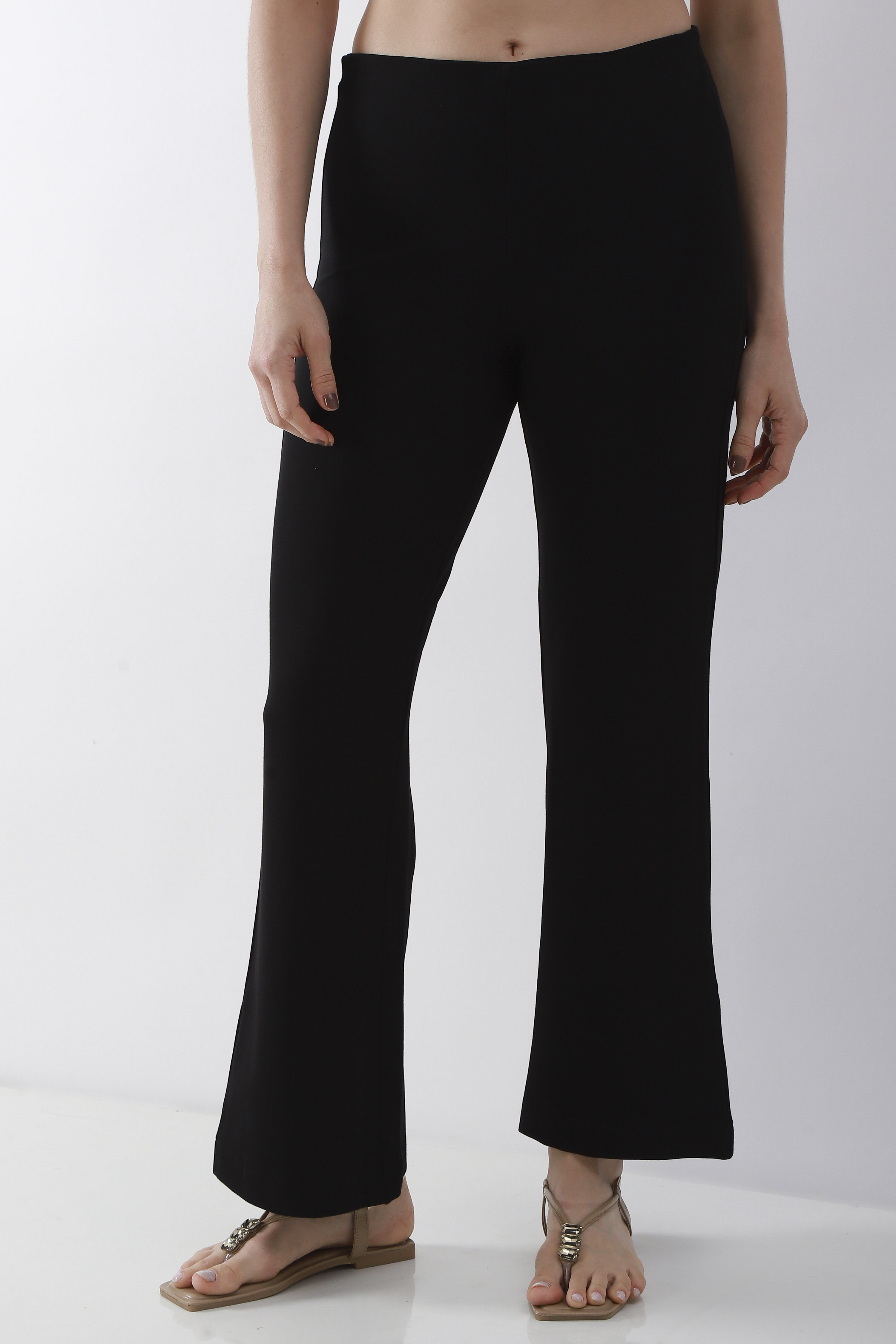 Black Rayon Spandex Flared Pants image number 4
