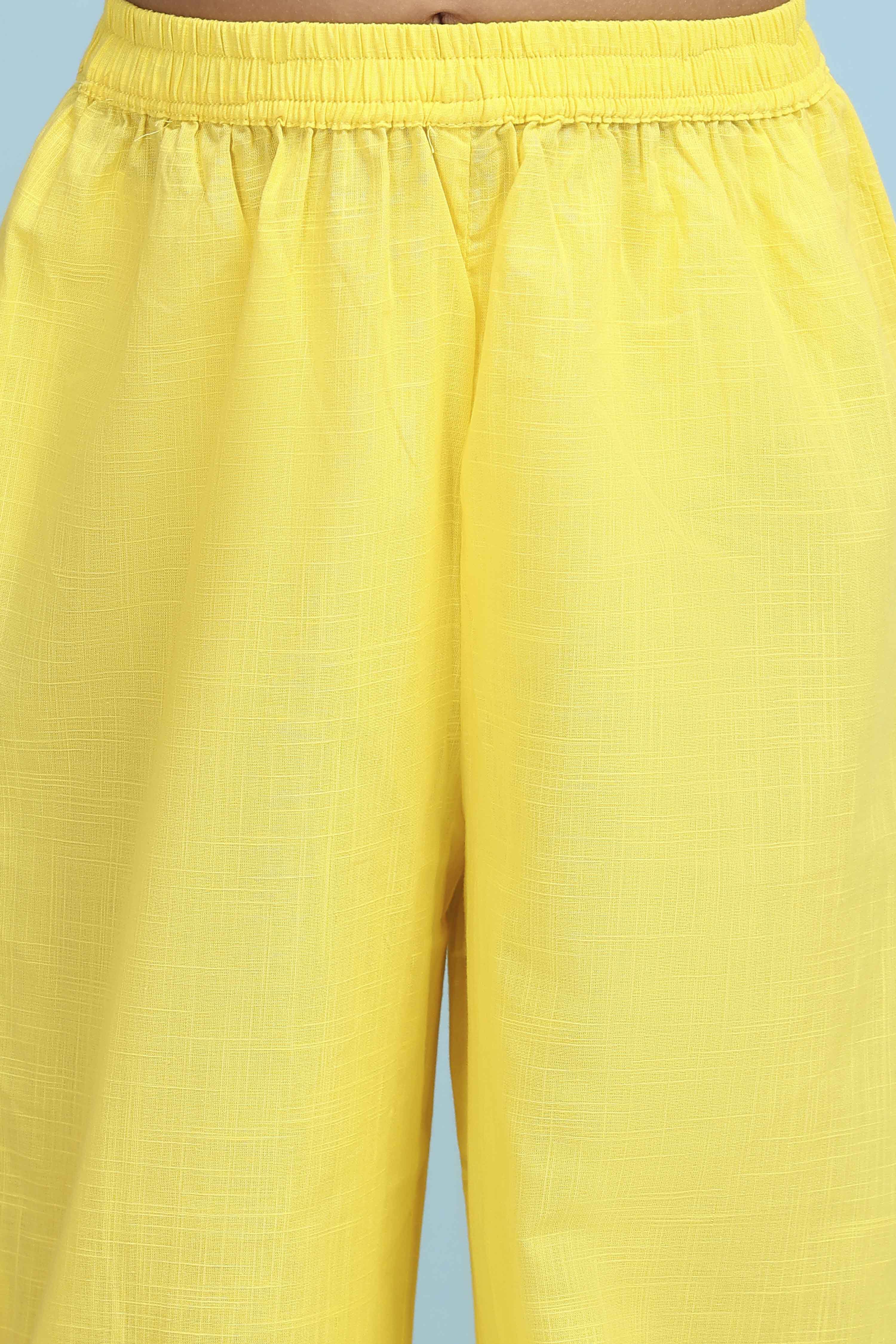 Yellow Cotton Solid A-Line Suit Set image number 2