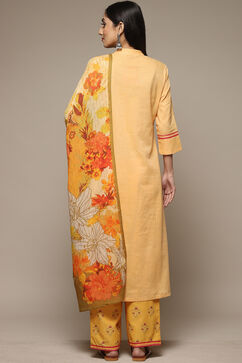 Yellow Cotton A-Line Kurta Palazzo Suit Set image number 4