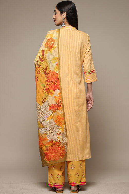 Yellow Cotton A-Line Kurta Palazzo Suit Set image number 4