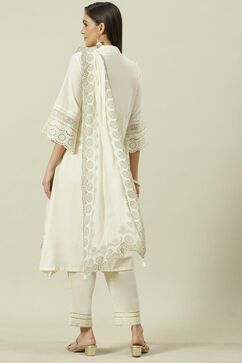 Off White Straight Kurta Relaxed Pants Suit Set image number 4