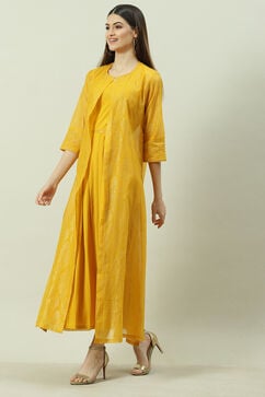 Mustard Art Silk Flared with Cape Dress image number 5
