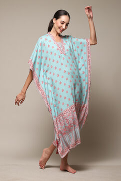 Powder Blue Rayon Printed Kaftan image number 0