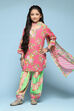 Pink & Green Cotton Straight Printed Suit Set image number 7