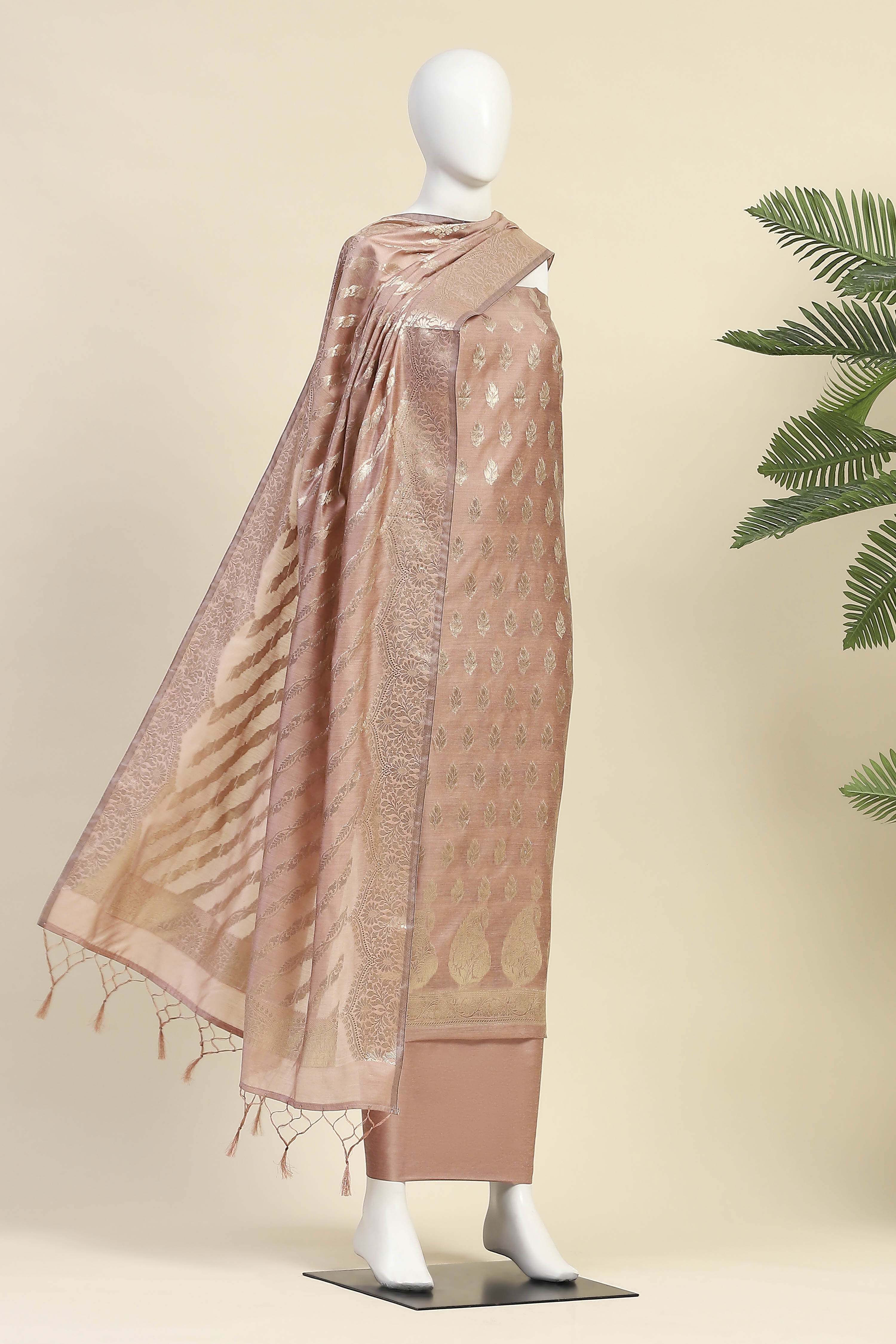 Blue Chanderi  Unstitched Suit Set image number 4
