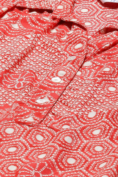 Red LIVA Printed Short Kurti image number 1