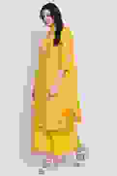 Ochre Flared Kurta Palazzo Suit Set image number 2