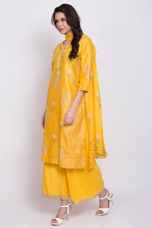 Ochre Flared Kurta Palazzo Suit Set image number 2