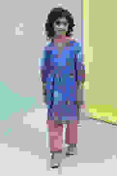 Blue and Pink Cotton Printed Straight Suit Set image number 6