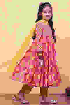 Pink and Yellow Floral Printed Tiered Suit Set image number 5