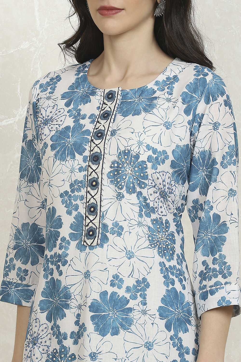 Blue Cotton Unstitched Suit Set image number 2