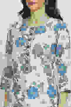 Blue Cotton Unstitched Suit Set image number 2