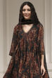 Charcoal Black Printed Gathered Suit Set image number 1