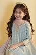 Blue Yarndyed Sequined Kalidar Kurta Set image number 1