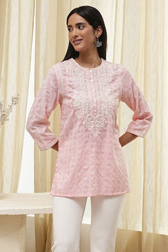 Pink Cotton Yarn Dyed Short Kurta image number 5