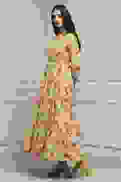 Yellow Cotton Floral Tiered Dress image number 2