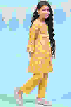 Yellow Rayon Kalidar Printed Kurta Set image number 5