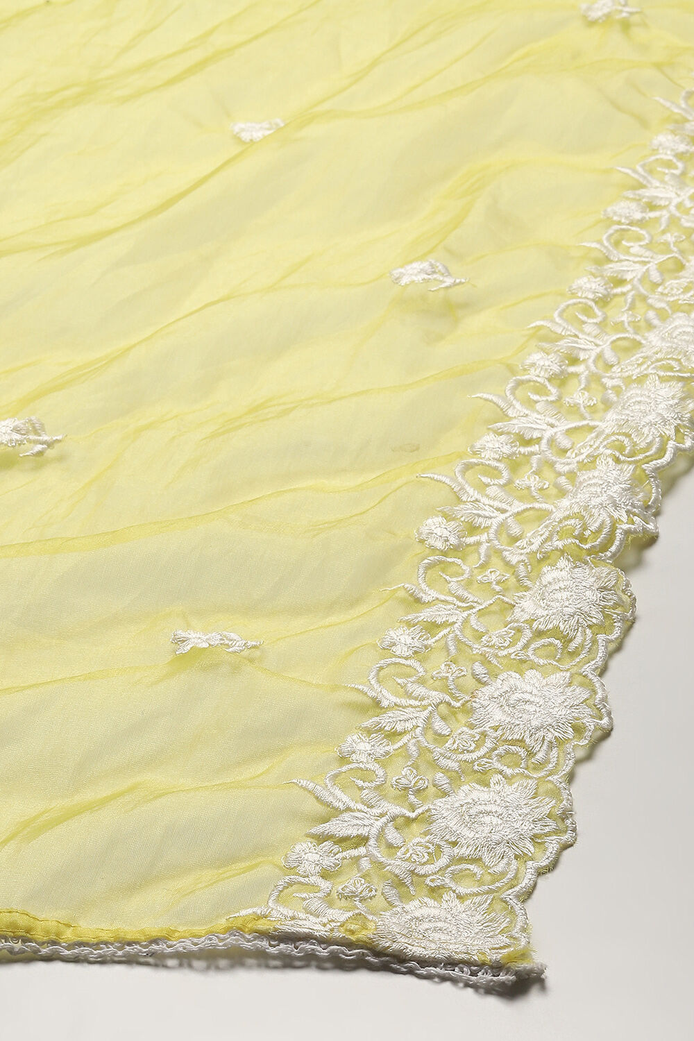 Yellow Muslin Unstitched Suit set image number 4