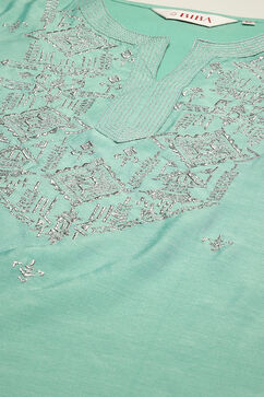 Sea Green Cotton Blend Straight Yarndyed Kurta image number 1