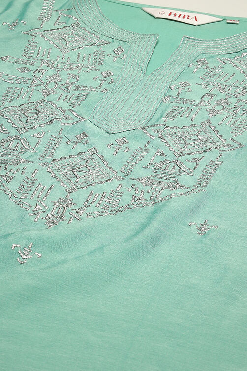 Blue Cotton Blend Straight Yarndyed Kurta image number 1