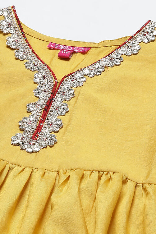 Ochre Yellow Nylon Flared Kurta Salwar Suit Set image number 1