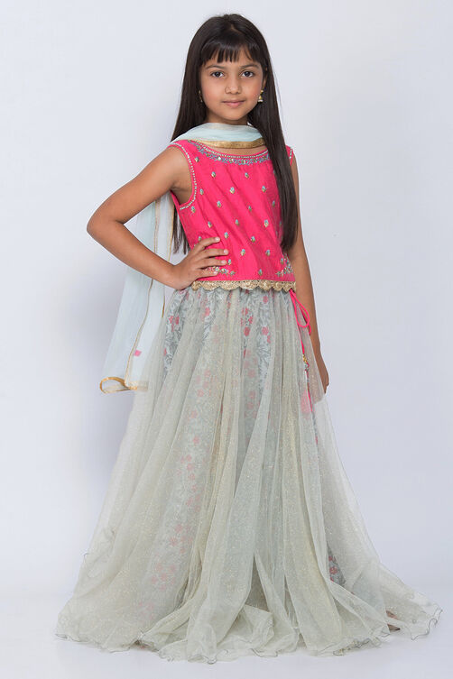 Hot Pink Art Silk Straight Lehenga Set image number 2
