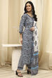 Green Cotton Screen Print Unstitched Suit Set image number 5